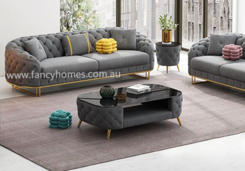 Fancy Homes Madilyn Fabric Coffee Table Grey Velvet