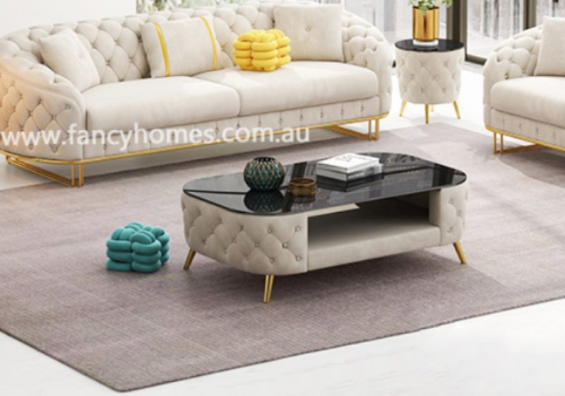Fancy Homes Madilyn Fabric Coffee Table Off White Velvet
