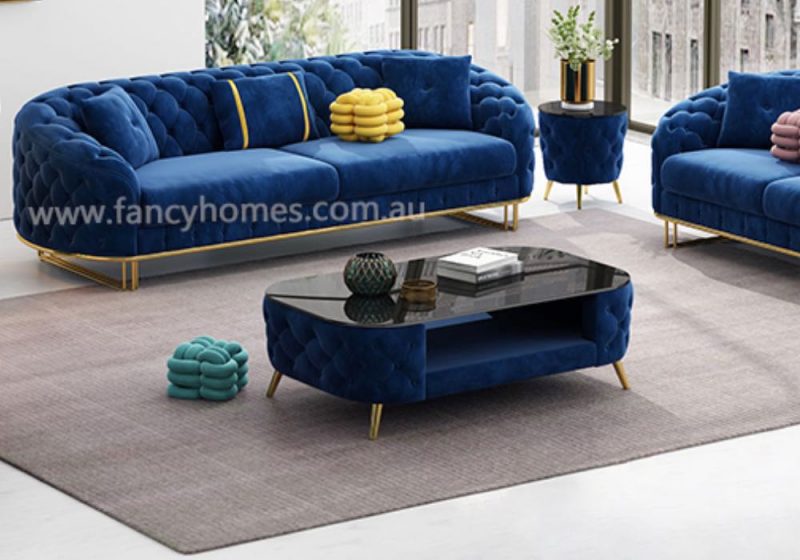 Fancy Homes Madilyn Fabric Coffee Table Royal Blue Velvet