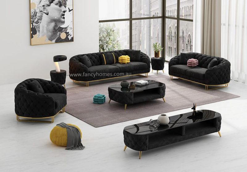 Fancy Homes Madilyn Lounges Suites Fabric Sofa Black Velvet