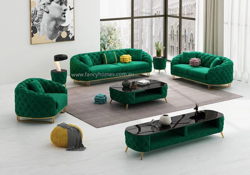 Fancy Homes Madilyn Lounges Suites Fabric Sofa Green Velvet
