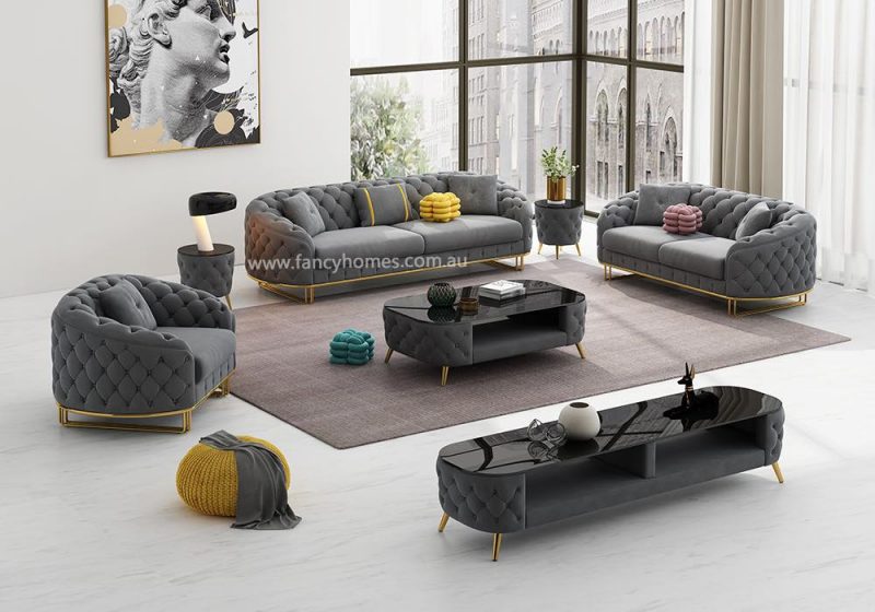 Fancy Homes Madilyn Lounges Suites Fabric Sofa Grey Velvet