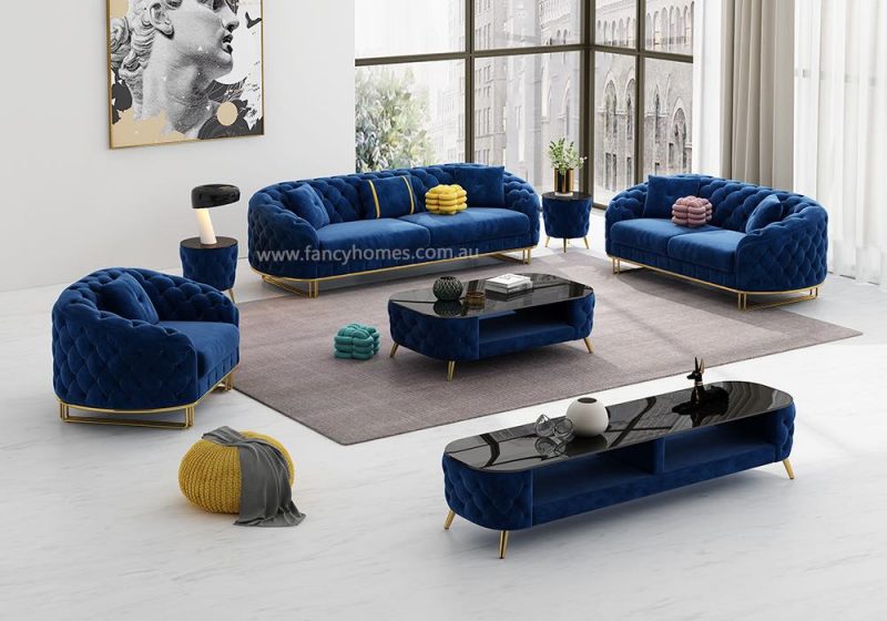 Fancy Homes Madilyn Lounges Suites Fabric Sofa Royal Blue Velvet