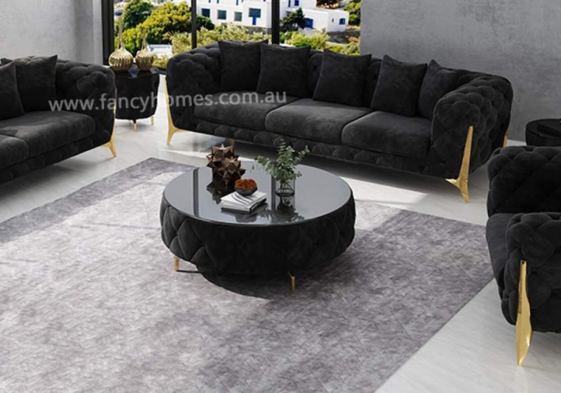 Fancy Homes Savanah Round Fabric Coffee Table Black