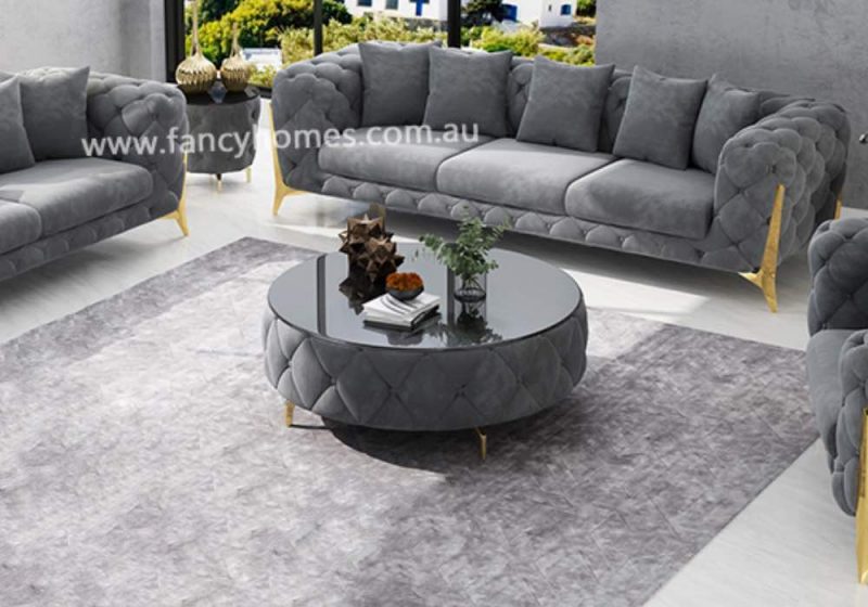 Fancy Homes Savanah Round Fabric Coffee Table Grey