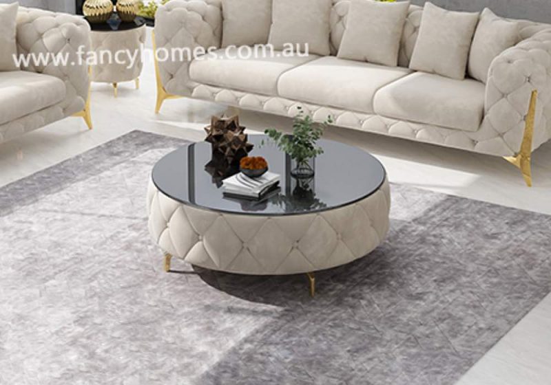 Fancy Homes Savanah Round Fabric Coffee Table Off White