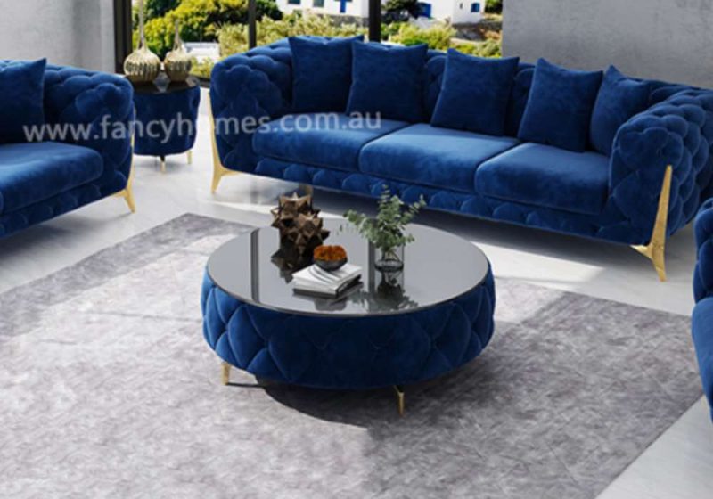Fancy Homes Savanah Round Fabric Coffee Table Royal Blue