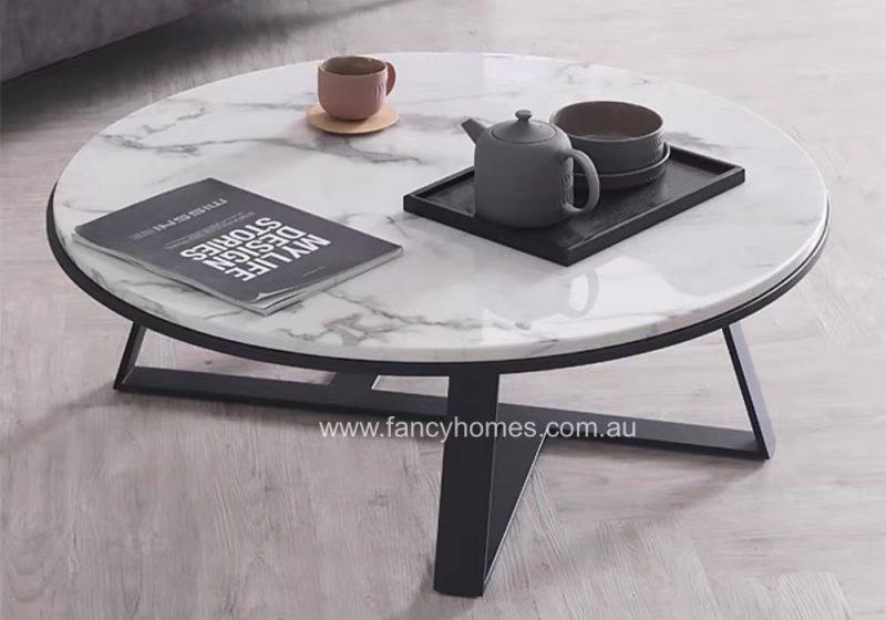 Fancy Homes Alaia Marble Top Coffee Table Black Base