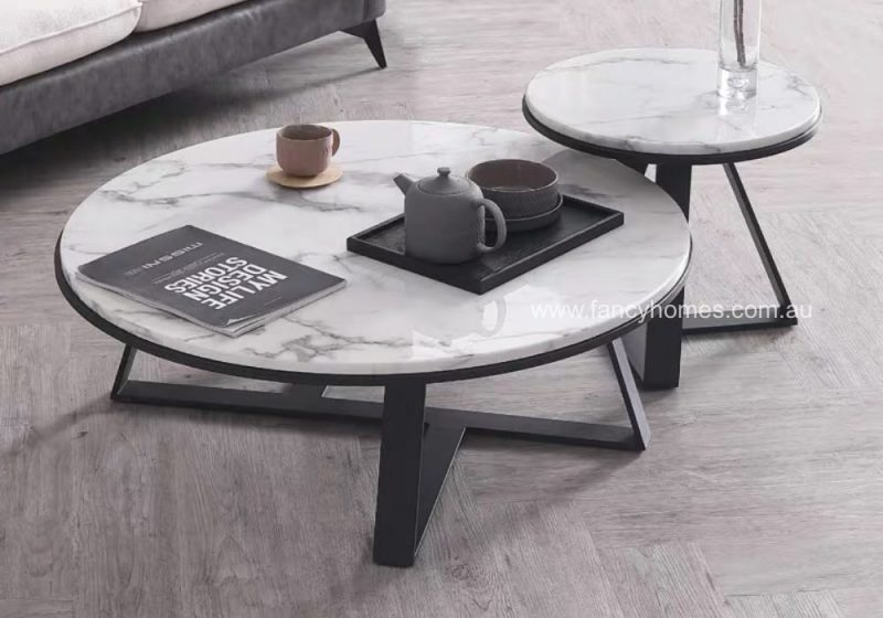 Fancy Homes Alaia Marble Top Coffee Table Black Base