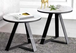 Fancy Homes Alaia Marble Top Side Table Black Base