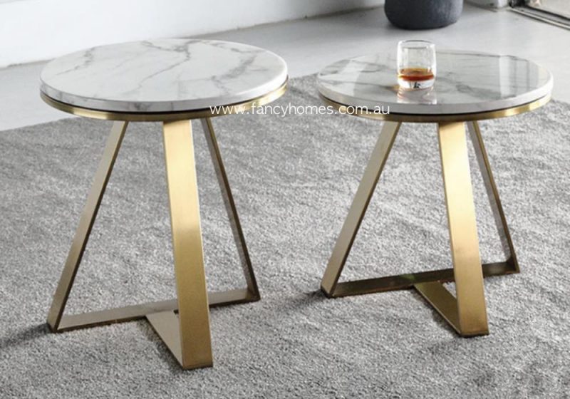 Fancy Homes Alaia Marble Top Side Tables Gold Base