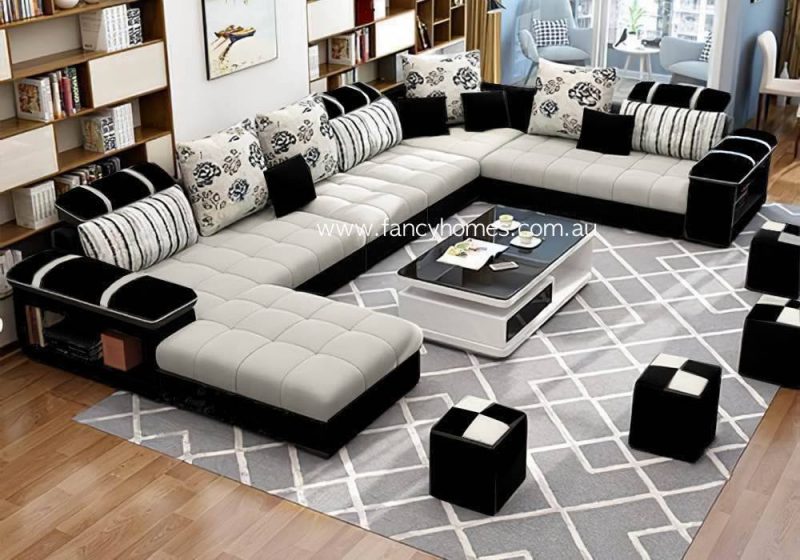 Fancy Homes Jaiden Customisable Modular Fabric Sofa Black and White