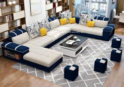 Fancy Homes Jaiden Customisable Modular Fabric Sofa Dark Blue and Off White