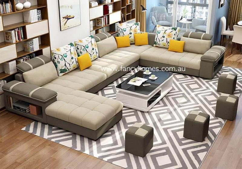 Fancy Homes Jaiden Modular Fabric Siofa Beige and Taupe