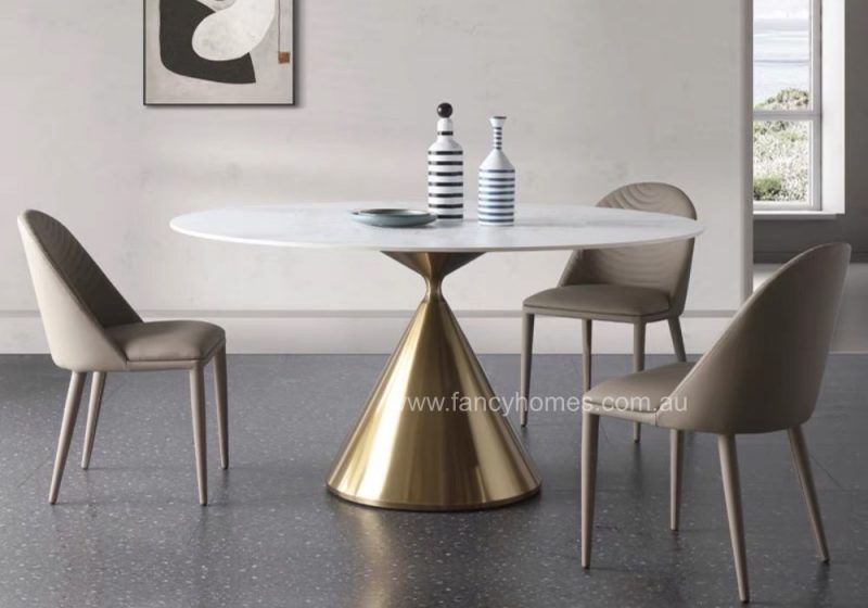 Fancy Homes Lavin Round Sintered Stone Dining Table Golden Base