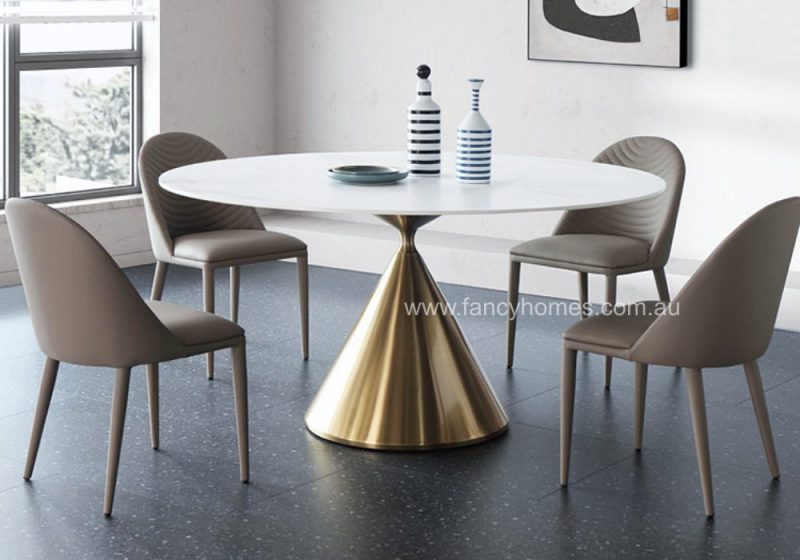 Fancy Homes Lavin Sintered Stone Round Dining Table Golden Base