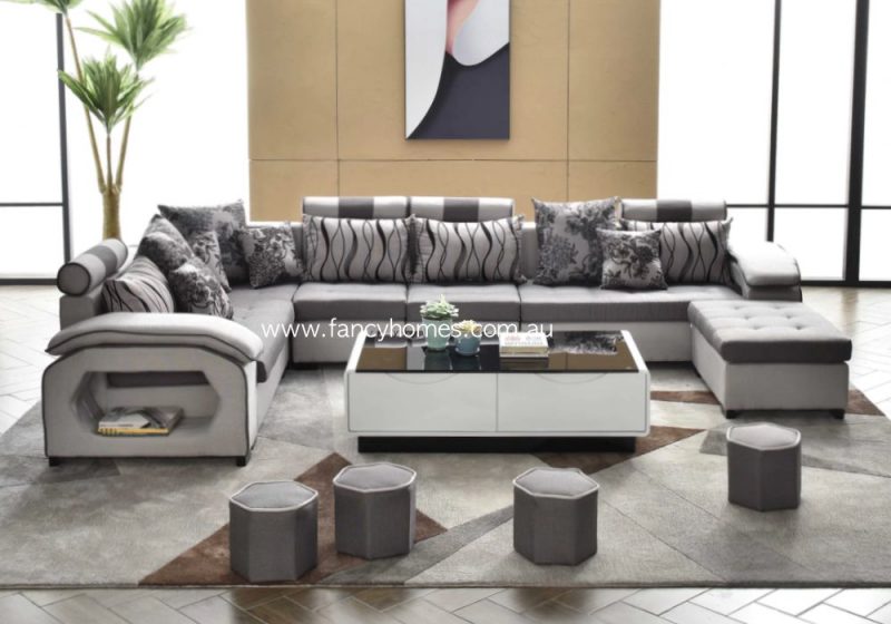 Fancy Homes Monica Customisable Modular Fabric Sofa Grey and Light Grey Front
