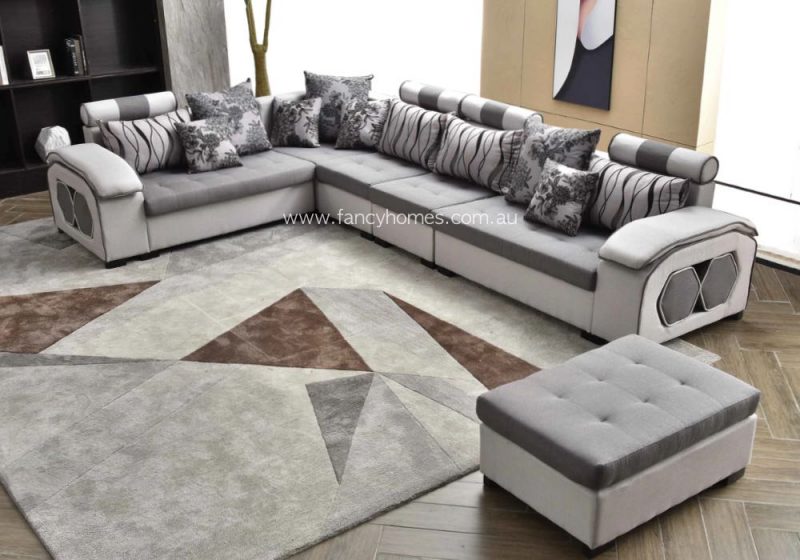 Fancy Homes Monica Customisable Modular Fabric Sofa Grey and Light Grey Side
