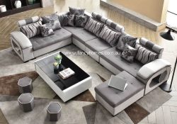 Fancy Homes Monica Customisable Modular Fabric Sofa Grey and Light Grey Top