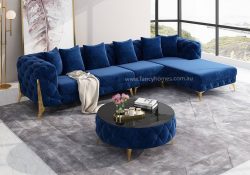 Fancy Homes Savanah-L Chesterfield Chaise Fabric Sofa Royal Blue Velvet