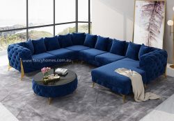 Fancy Homes Savanah-U Chesterfield Modular Fabric Sofa Royal Blue Velvet