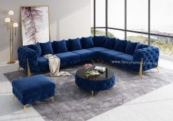 Fancy Homes Savanah-B Chesterfield Corner Fabric Sofa Royal Blue Velvet