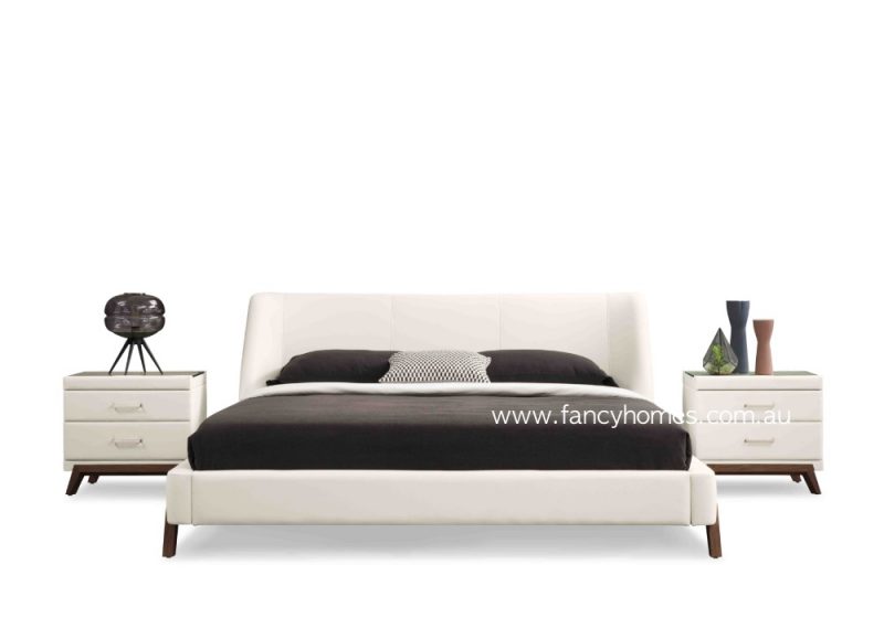 Fancy Homes Archie Contemporary Leather Bed Frame Front White