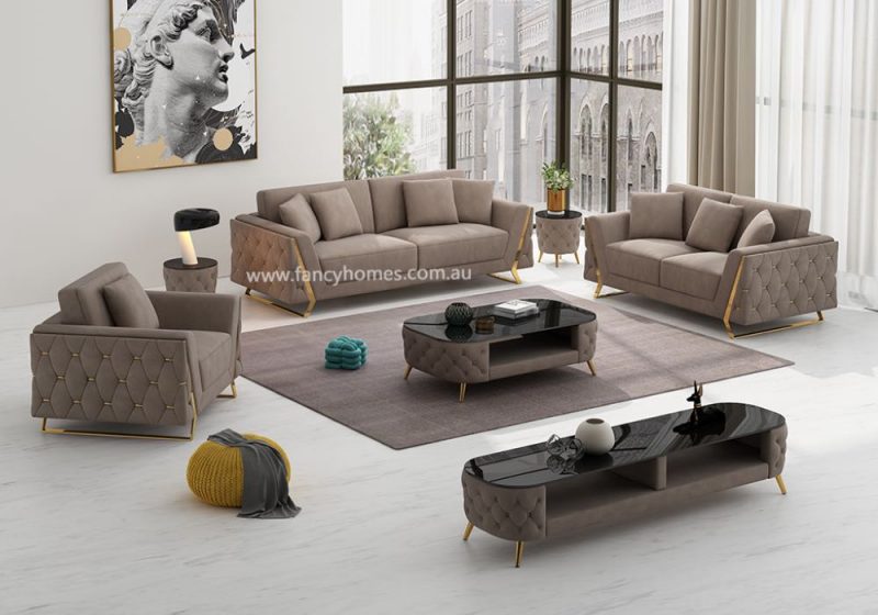Fancy Homes Sienna Lounges Suites Fabric Sofa Beige Velvet