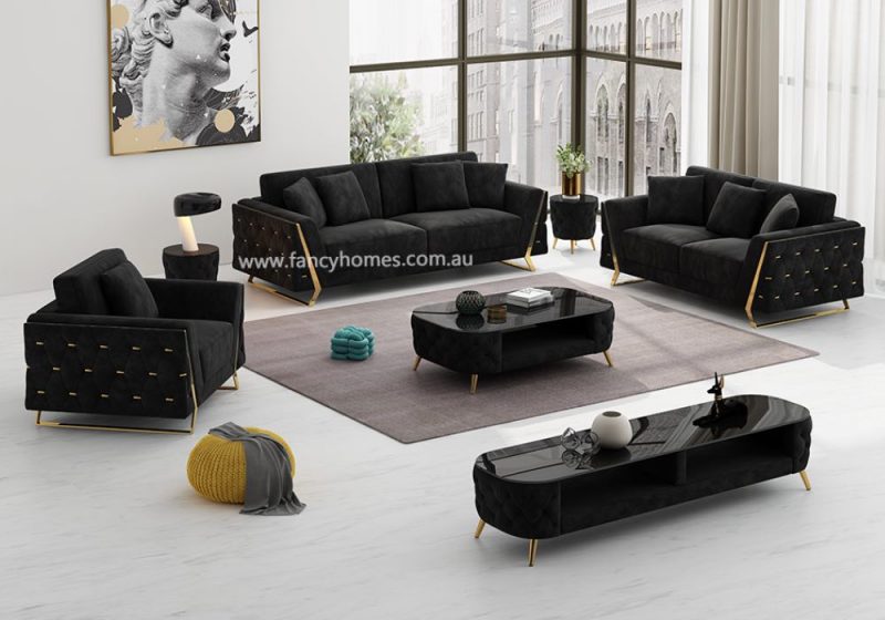 Fancy Homes Sienna Lounges Suites Fabric Sofa Black Velvet