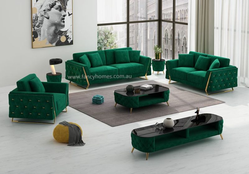 Fancy Homes Sienna Lounges Suites Fabric Sofa Green Velvet