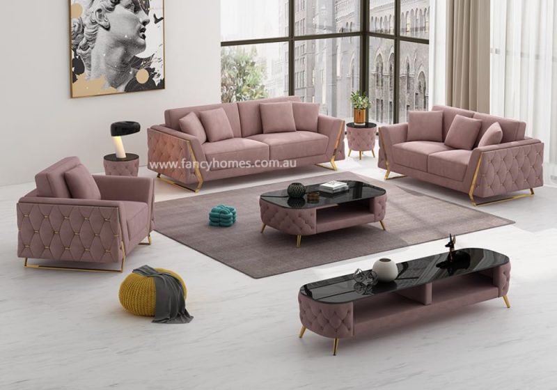 Fancy Homes Sienna Lounges Suites Fabric Sofa Blush Velvet
