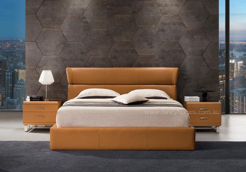 Fancy Homes Zavier Contemporary Leather Bed Frame Orange Colour