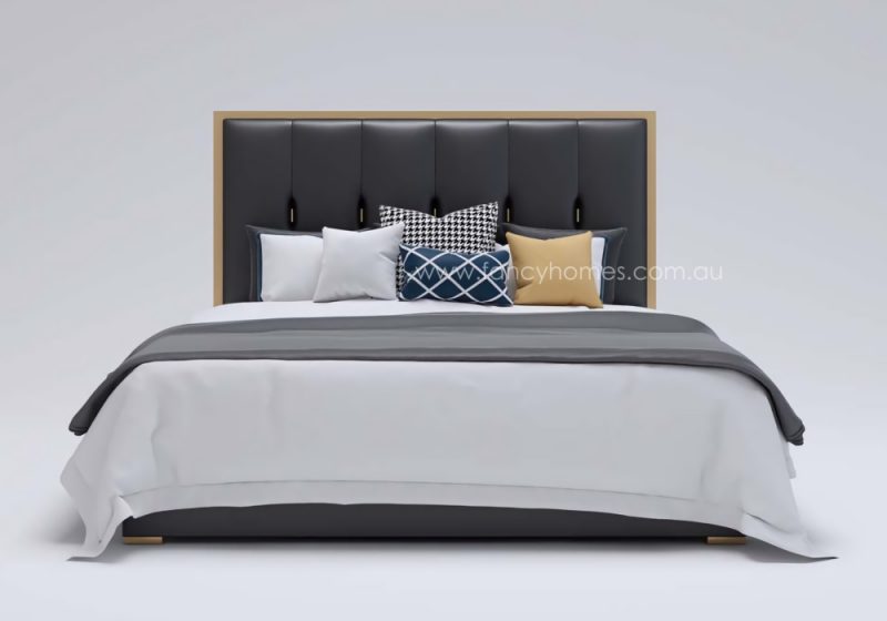 Fancy Homes Alexandar Contemporary Leather Bed Frame Leather Beds Online Gold Trim on Bed Head in Queen and King Bed