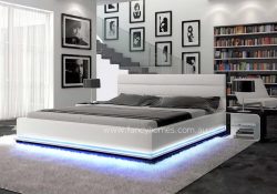 Fancy Homes Aster Contemporary Leather Bed Frame LED Lighting