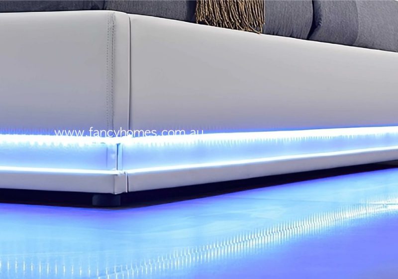 Fancy Homes Aster Contemporary Leather Bed Frame With LED Lighting