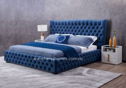 Fancy Homes Jacqueline Contemporary Fabric Bed Frame Fabric Beds Online Blue Colour with Chesterfield Buttons