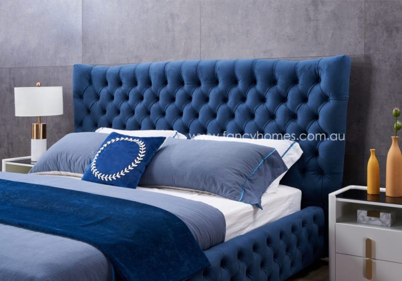 Fancy Homes Jacqueline Contemporary Fabric Bed Frame Fabric Beds Online in Blue Colour Bed Head