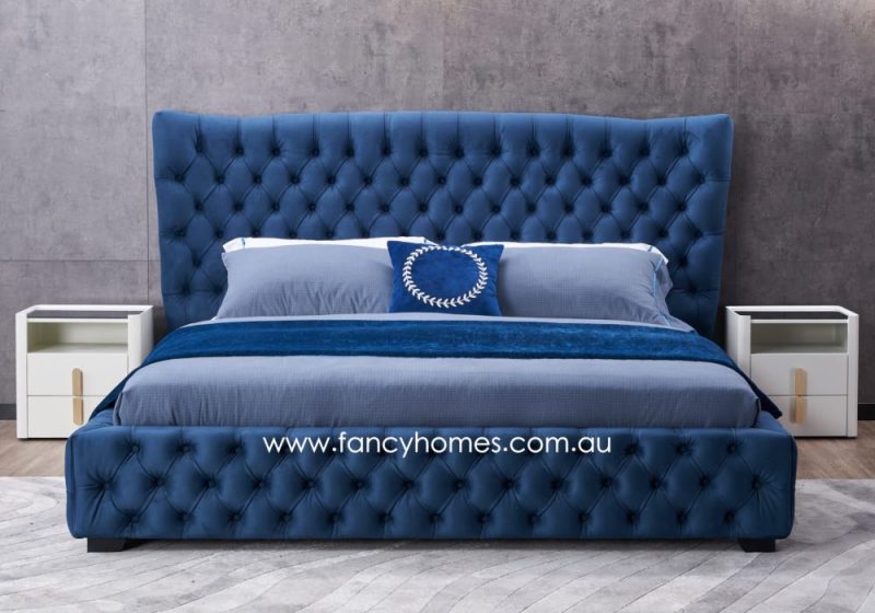 Fancy Homes Jacqueline Contemporary Fabric Bed Frame Fabric Beds Online Front in Blue Colour