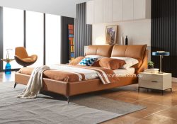 Fancy Homes Morgan Contemporary Leather Bed Frame Leather Beds Online Orange Colour Comfortable Bed Head
