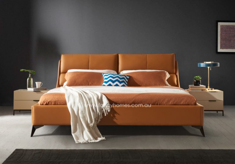 Fancy Homes Morgan Contemporary Leather Bed Frame Leather Beds Online Orange Colour