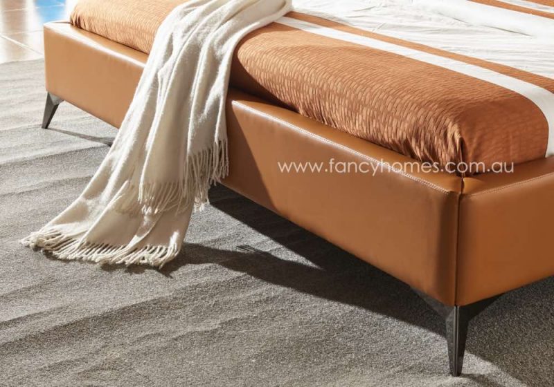 Fancy Homes Morgan Contemporary Leather Bed Frame Leather Beds Online Orange Colour High Legs