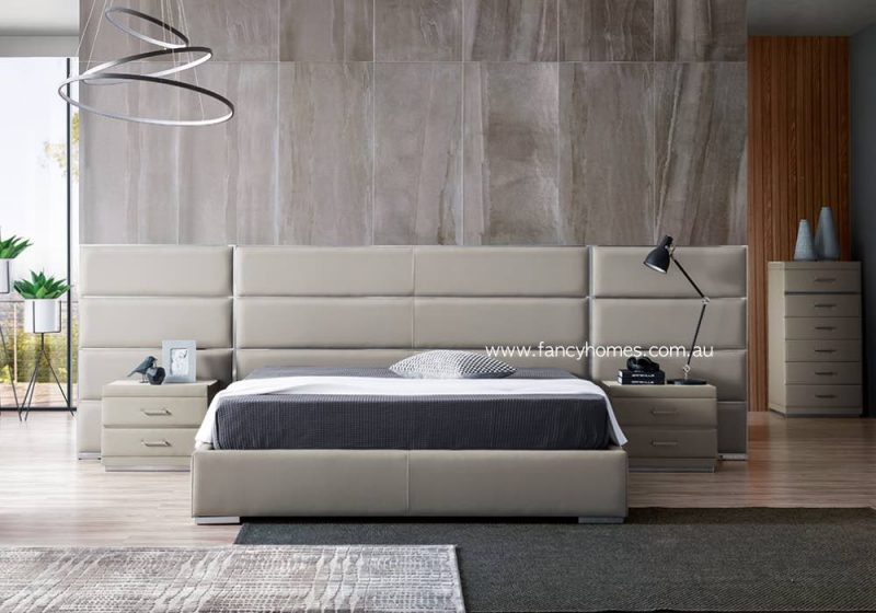 Fancy Homes Olivia Contemporary Leather Bed Frame with Extended Headboard