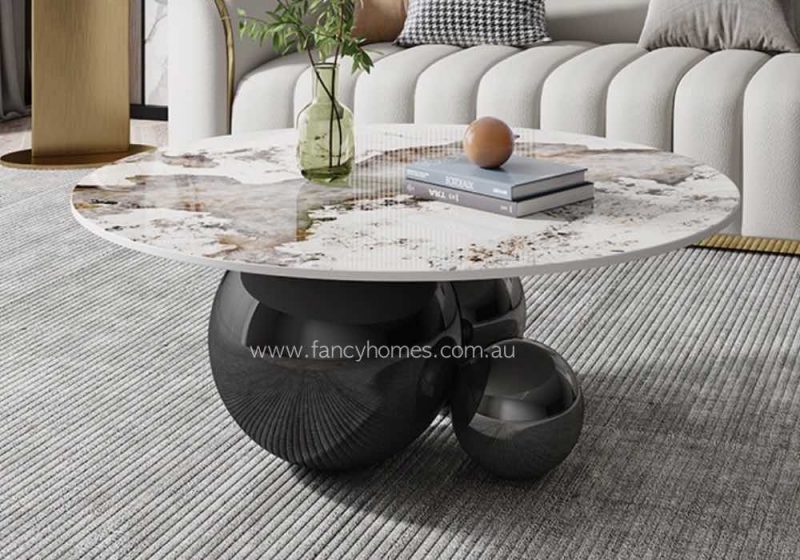 Fancy Homes Tristan Sintered Stone Coffee Table Black Base