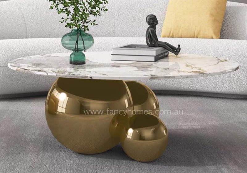 Fancy Homes Tristan Round Sintered Stone Coffee Table Gold Base