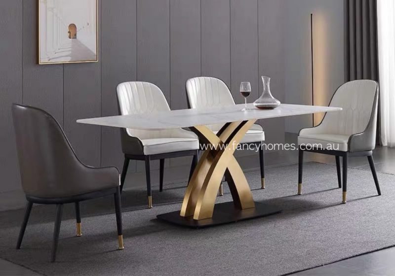 Fancy Homes Zenith Marble Top Dining Table Golden Base