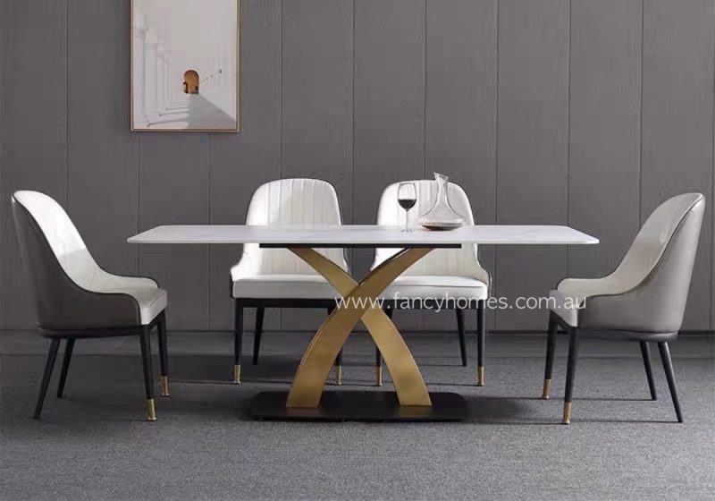 Fancy Homes Zenith Sintered Stone Dining Table Golden Base Front