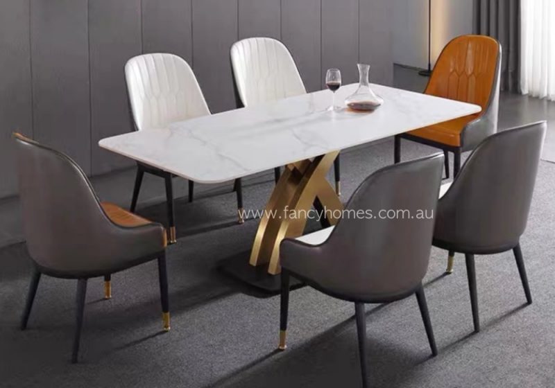 Fancy Homes Zenith Sintered Stone Dining Table Gold Base