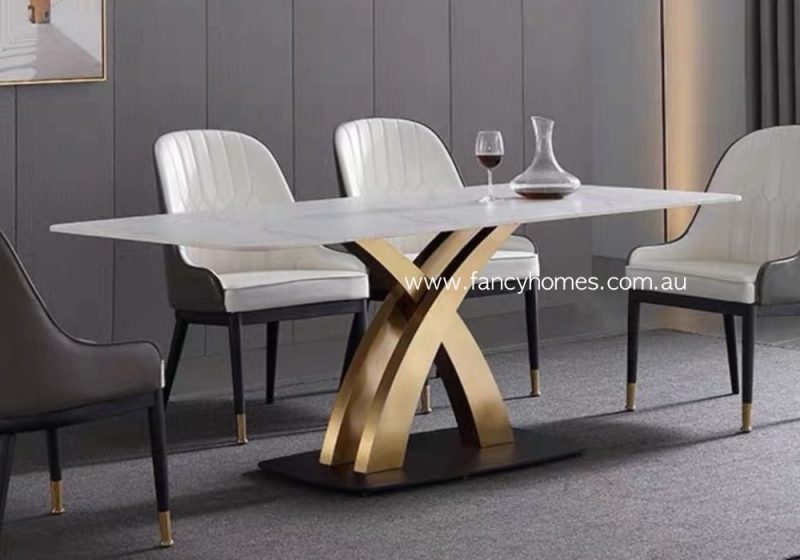 Fancy Homes Zenith Sintered Stone Dining Table Golden Base
