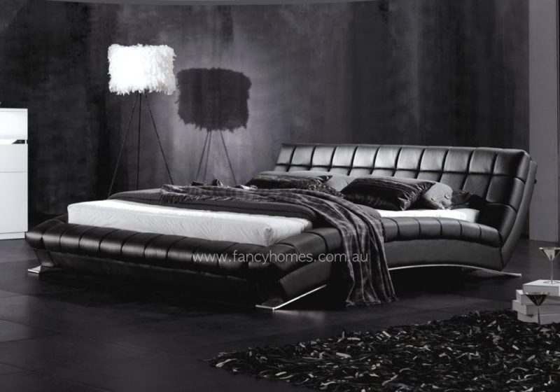 Fancy Homes Aaron Contemporary Leather Bed Frame Black