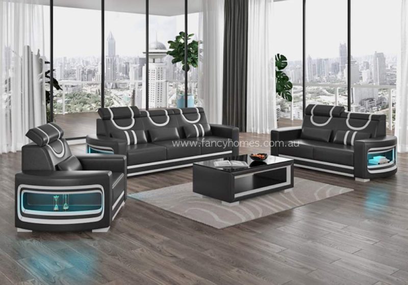 Calista-D Lounges Suites Leather Sofa Black and Pure White